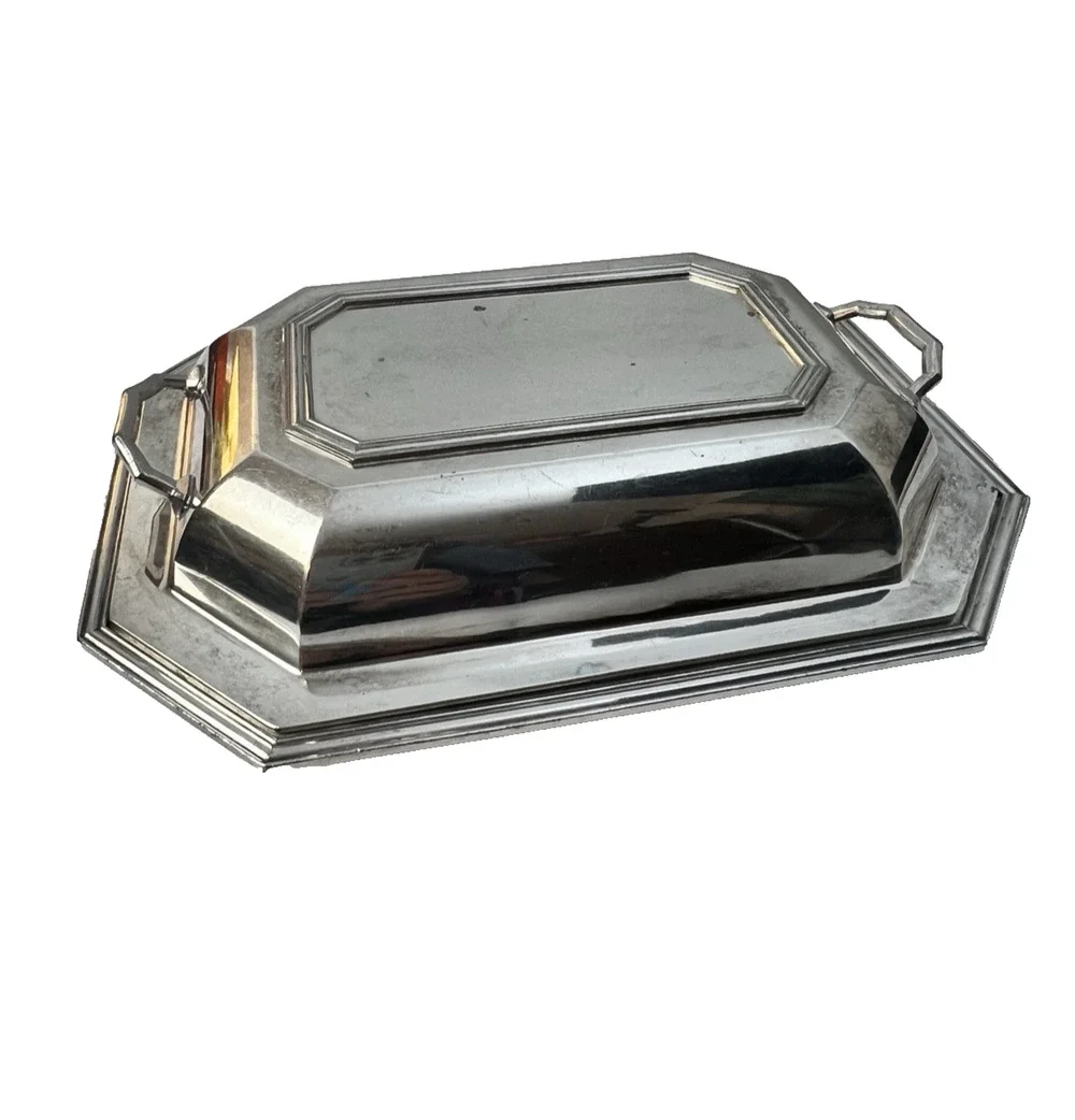 Silver Plate Covered Serving Dish Dinnerware Party Tray Traditional Maximalist